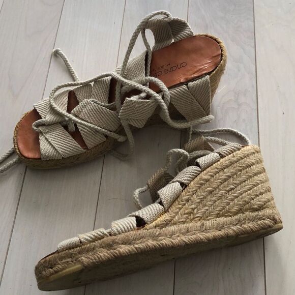Andre Assous Women's Woven Fisherman Espadrilles Wedge Sandals Tan Size 7 - Picture 2 of 6